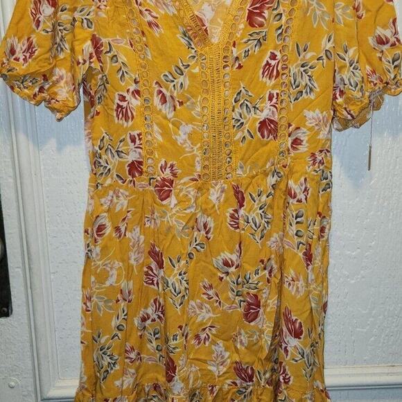 New Rusttydustty Dress Womens XL Retro Yellow Floral Mini Shift Boho - Picture 1 of 2